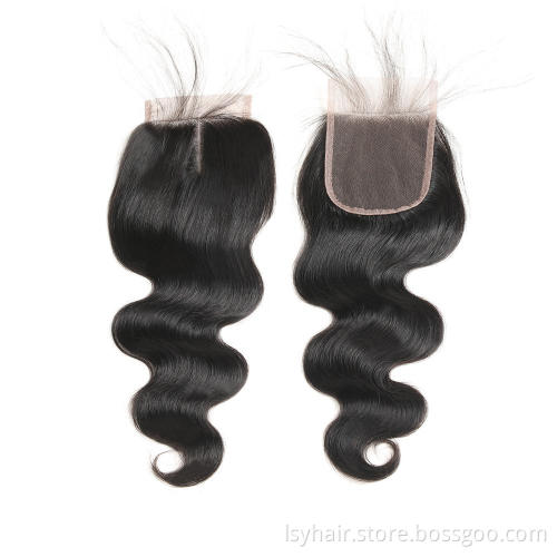 Lsy Brazilian Body Wave Human Hair Lace Closure 4"*4" Natural Free Part Middle Part Three Part Human Hair Weave Closures